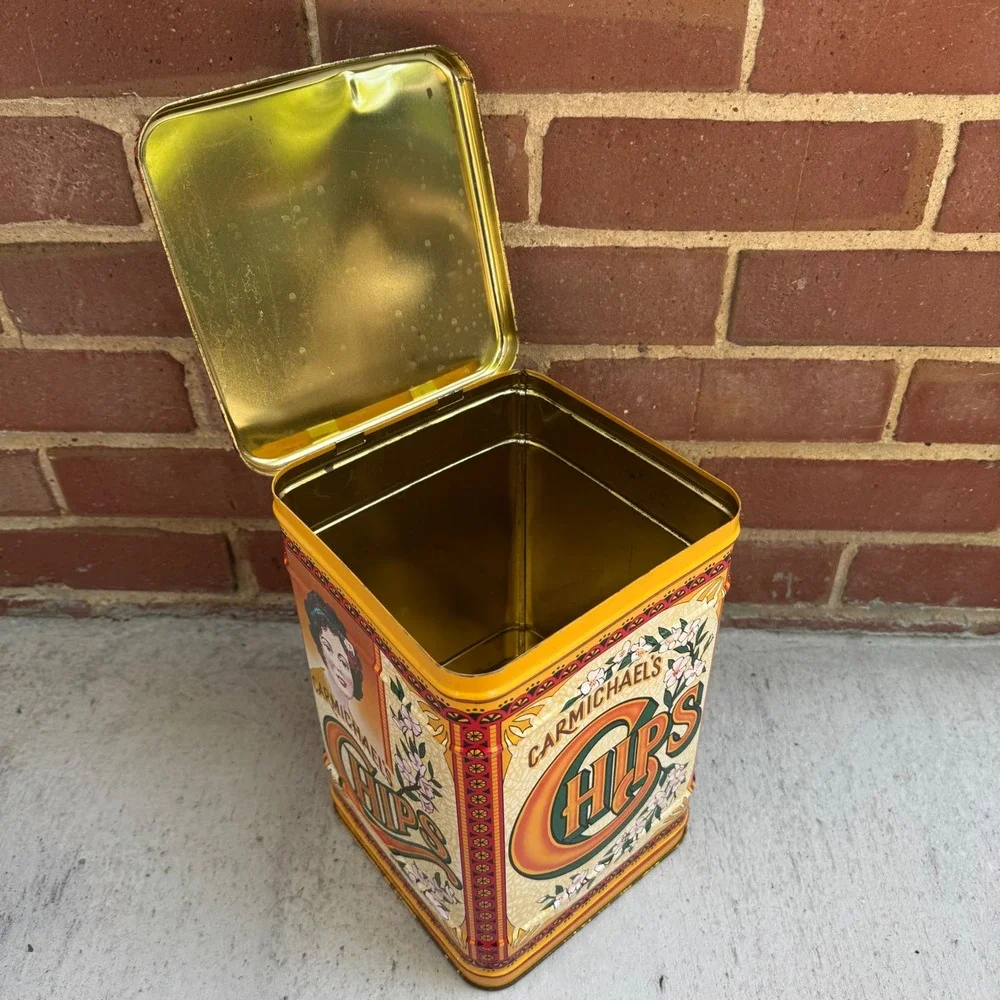 Carmichael's Chips Decorative Yellow Tin Storage Canister
